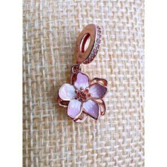 Rose Gold Plated Cherry Blossom Dangle Charm Fits Pandora Charm Bracelets - Picture 3 of 5